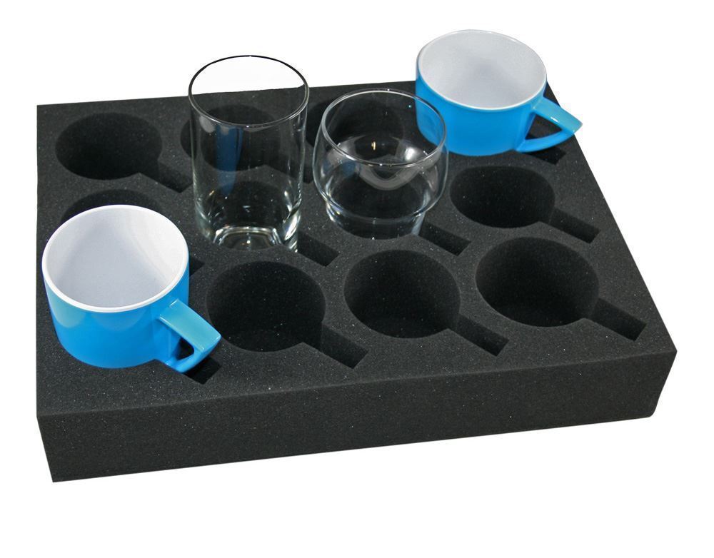 Glasholder til 12 glas fremstillet af skum til transport af glas og kopper.